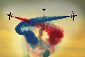 The Red Arrows are famed for split second timing, and the red, white and blue smoke they unleash at displays and airshows