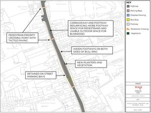 Bull Ring – Public space and pedestrian priority crossings. Image: Shropshire Council