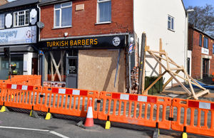 Turkish Barbers shop, Windmill Hill, Halesowen, which was heavily damaged when a car ploughed into it