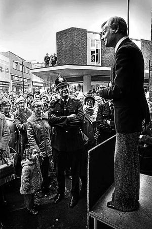 TV star John Inman in Halesowen in 1975
