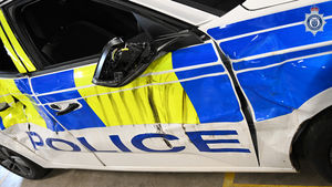 The damaged police car