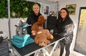 Zoe and Hattie Pope with Billy and Woody