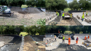 Working to close the gap in the towpath - job done!