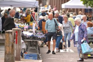 Shoppers at the Market Drayton street market on Wednesday, July 30, 2025.