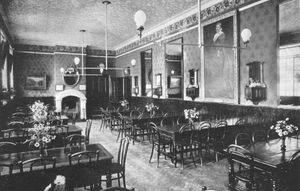 The dining hall, showing the life-size portrait of the founder which disappeared