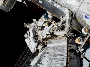 Supporting image for story: Nasa astronauts complete historic all-female spacewalk