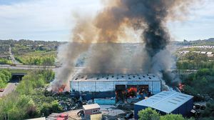 The huge blaze sent plumes of black smoke over an area of Telford and the M54. Photo: Sam Bagnall.