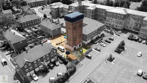 An aerial view of the old water tower at St George's Hospital, which is now a three bedroom house. Photo: Rightmove