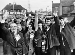 Telford supporters at the Bucks Head about to board their coach to head southwards on the morning of the match.
