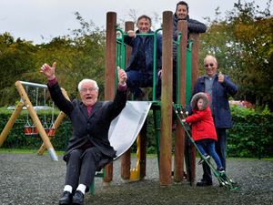 Supporting image for story: Village's oldest resident opens new play park near Shrewsbury