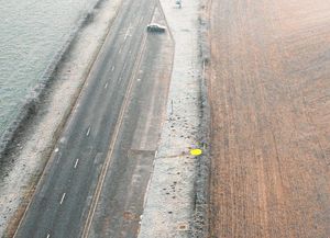 An aerial shot showing where the body of murdered prostitute Janine Downes was found and the marks where her body was dragged through the frost.