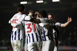 Albion players congratulate Tom Fellows (Photo by Adam Fradgley/West Bromwich Albion FC via Getty Images).