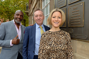 Jacqui Oatley, front, with Willard Wigan and Richard Westwood, who were given the honour of being named among Wolverhampton's Son and Daughters in 2017