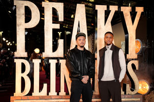 Jadon Sancho (left) and Ezri Konsa attending the global premiere for Peaky Blinders: The Immortal Man at Symphony Hall, Birmingham. Photo: Jacob King/PA Wire