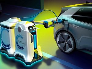 Supporting image for story: Volkswagen showcases mobile charging robots concept