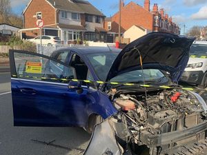 Supporting image for story: Tipton road collision: Shock picture released as two cars and a motorcycle crash as one person left with 'potentially serious injuries' - latest updates here