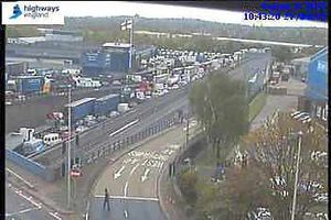 Traffic jammed at the northbound exit of Junction 1