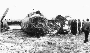 The stricken plane following the crash