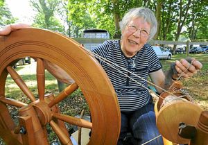 Meryl Brown, from Newport, with her spinning wheel