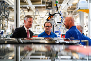 Secretary of State for Business and Trade Peter Kyle MP during a visit to Jaguar Land Rover (JLR) supplier, Webasto, in Sutton Coldfield in the West Midlands, as the carmaker extended its shutdown in the wake of a cyber attack. 