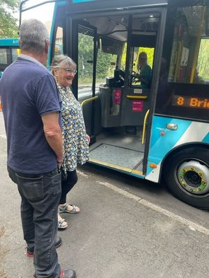 Alan Taylor (chairman of The Gorge Parish Council) and Councillor Caroline Bagnall (Mayor of Broseley) welcome the opening of the new bus shelter in Calcutts Road, Jackfield. Picture: Broseley Town Council