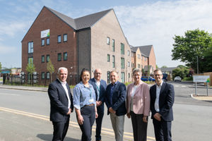 L-R: Martin Gallagher (Deeley Construction), Katie Land
(Exemplar Health Care), Paul Simmons (Exemplar Health Care), Cllr Tony Johnson, Cllr Maureen Freeman and Dean Piper (Cannock Chase District Council).
