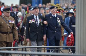 Terence Weston (right), aged 87, who is president of the Shrewsbury branch of the Royal Naval Association Shrewsbury Branch laid a wreath with Colin Hopkinson