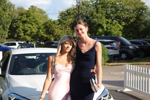 Lucy Holloway and Head Girl Amelia Jones arriving to prom in style