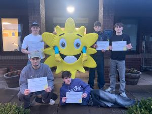 Shrewsbury Summits group with Sunny, the Lingen Davies mascot.
