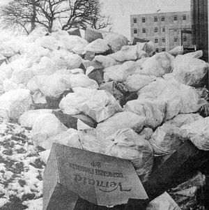The build up of rubbish outside the Royal Shrewsbury Hospital during 'the winter of discontent' in February 1979. It was because of an ancilliary workers' dispute
