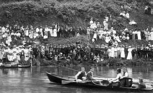 Ludlow Regatta on the River Teme viewed from the Bread Walk in 1905.