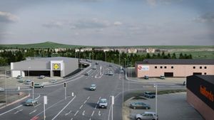 An artist's impression showing the route's entrance by Madford Retail Park off the A34 Foregate Street