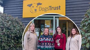Andrea Scott, DB Roberts Shrewsbury Branch Manager & Emily Little, DB Roberts Sales Negotiator, pictured with Lee and Helen from Dogs Trust Shrewsbury.