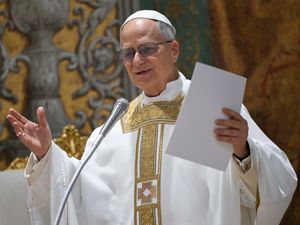 Newly elected Pope Leo XIV concelebrates Mass with the College of Cardinals inside the Sistine Chapel at the Vatican the day after his election as 267th pontiff of the Roman Catholic Church