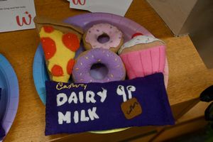 A plate of tasty treats in textile form at the Shrewsbury Drapers exhibition