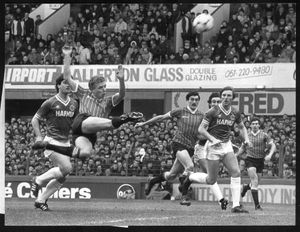 Steve Cross scores against Everton for Town in the FA Cup in 1983