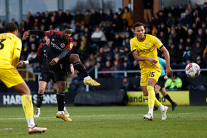 Christian Saydee of Shrewsbury Town scores a goal to make it 0-2..
