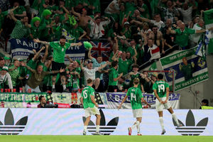 Isaac Price celebrating his goal against Germany on Sunday.