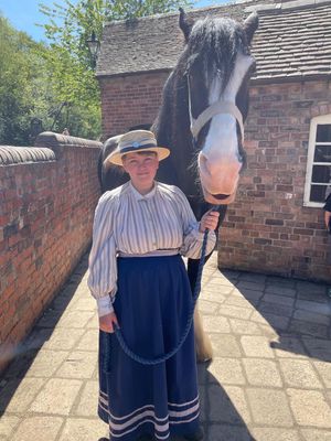 Emily Reynolds and George the Shire Horse ready for Heavy Horse Weekend at Blists Hill Victorian Town