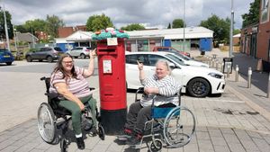 The post box topper in Randlay was knitted by local members of the charity.