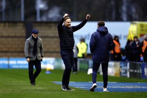 Shrewsbury Town boss Gavin Cowan celebrates at the final whistle
