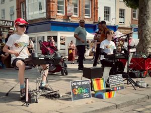 Twelve-year-olds Juno and Sam performing as The SCARKEEZ