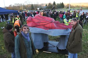 Blacksmith Pete Smith with his 'Sleeping Dragon' just before it was removed from the Corton Roundabout in Presteigne. Photo: Andy Compton.