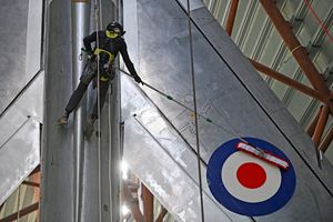 The annual high flying cleaning at the RAF Museum Midlands.