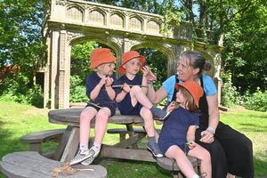 Nancy Dolson-Hammond 4, Freddie Taylor 5, Emelia Smith, 5, with their teacher, Melanie Arthur-Lee.