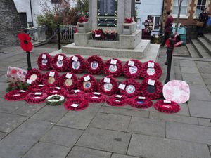 Wreaths laid at Knighton’s war memorial. jimsaunders.co.uk