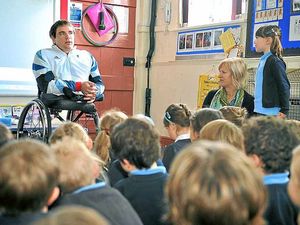 Supporting image for story: Paralympics medal winner Mickey Bushell is welcomed by Newport pupils
