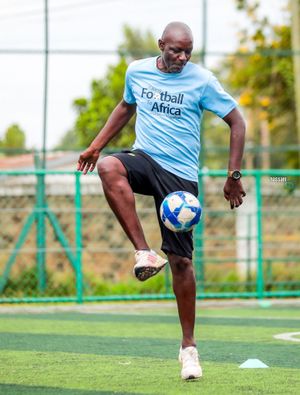 Musa Otieno - the most capped player in Kenyan history - at his soccer academy.