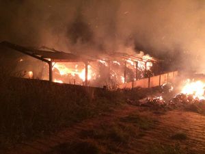 The barn blaze in Wistanswick. Picture: @SFRS-MDrayton