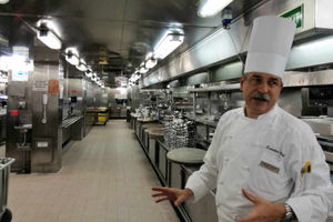 Top chef Jerome Foussier in the galley